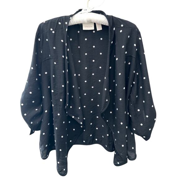 CHICO’S | Black White Polka Dot Open Drape Cardigan Jacket | Size 1 Medium - Picture 1 of 9